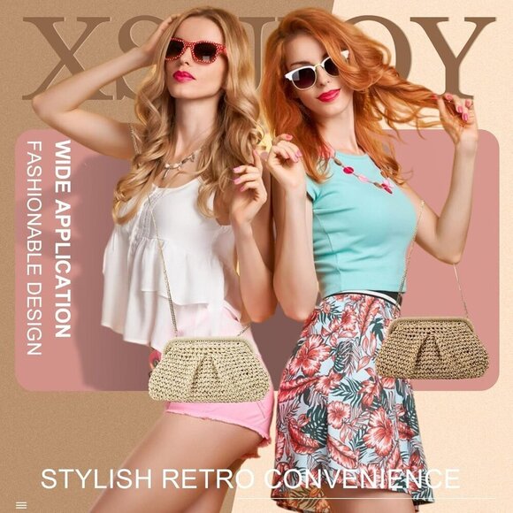 Straw Clutch Purse Women Woven Dumpling Bag Beach Crossbody Summer Stylish - Picture 8 of 8